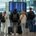 Reizigers wachten op luchthaven na reisverstoring